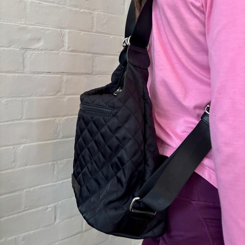 Black Quilted Convertible Crossbody /Backpack - Picture 4 of 6